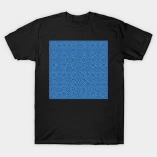 Blueberry Blue and Black Geometric Star Flower Pattern T-Shirt